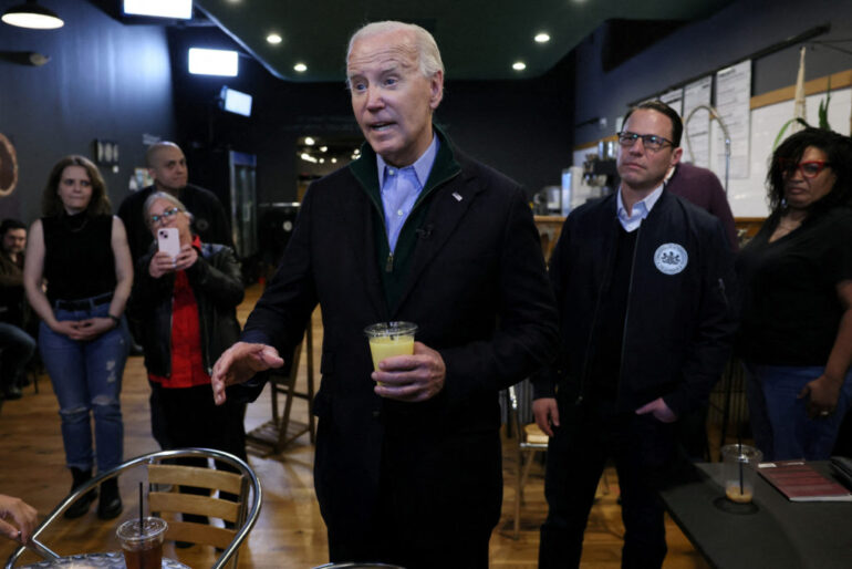 Biden visits Pennsylvania stores to talk up his record on small business creation